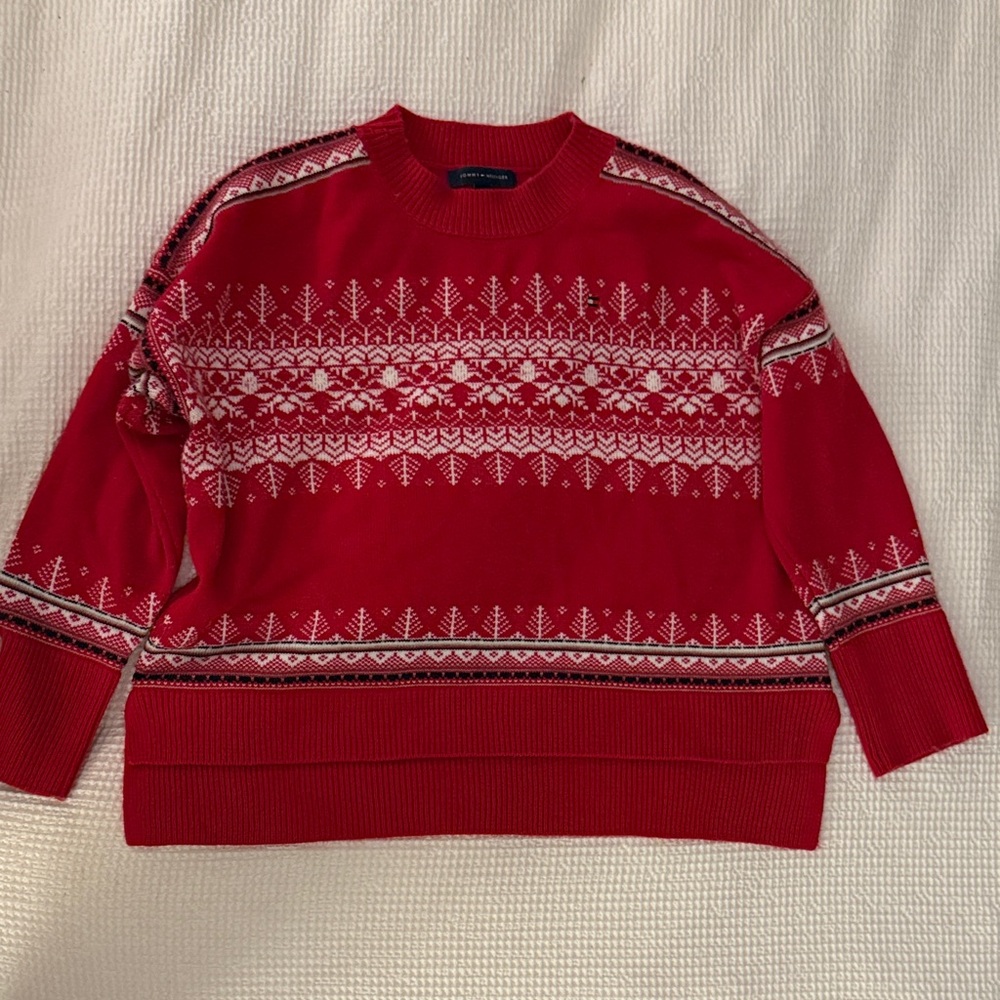 Tommy Hilfiger Red and White Fair Isle Sweater